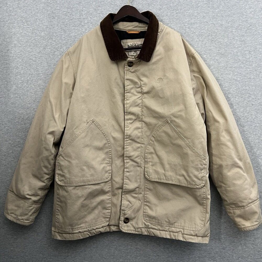 VTG Timberland Canvas Jacket Mens 2XL Tan Y2K Chore Work Barn Gorp Retro Quilted